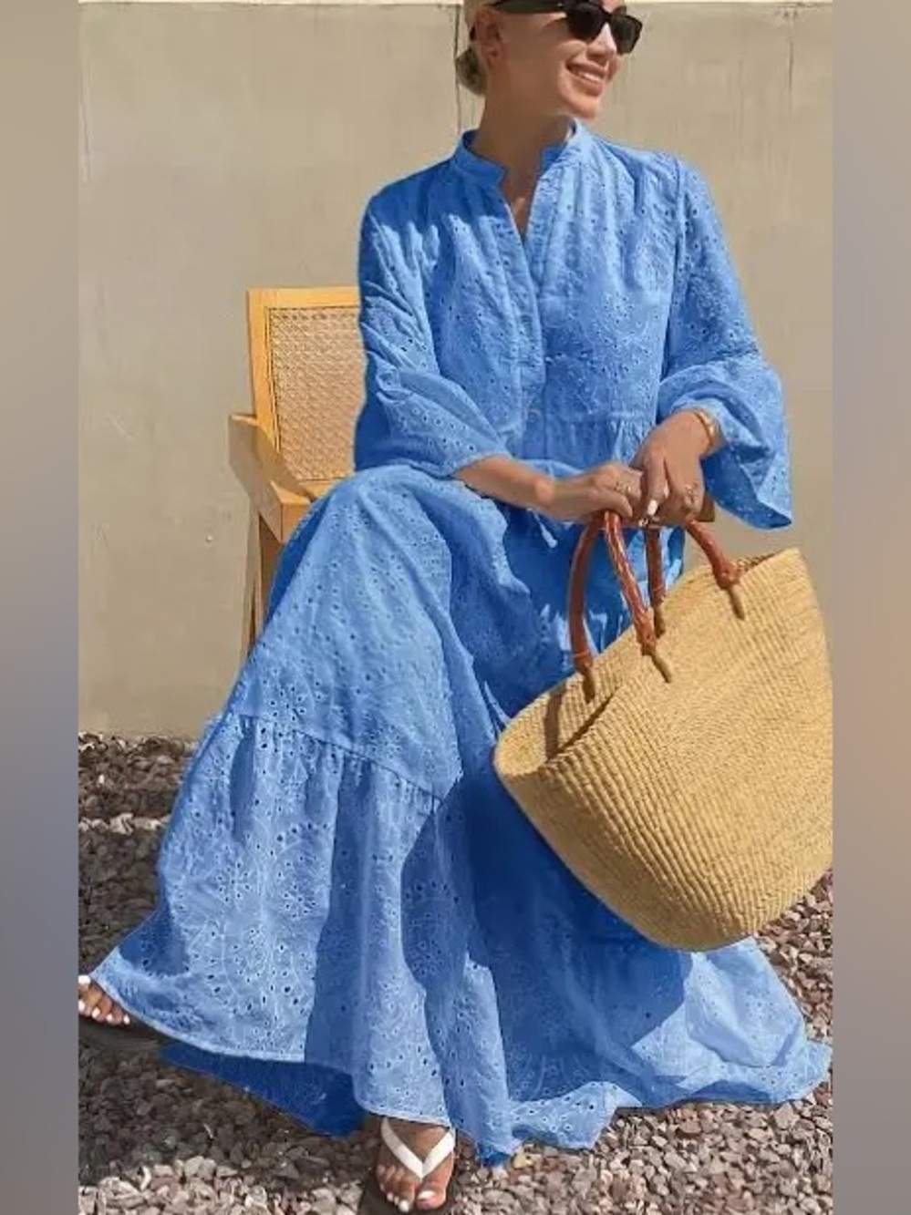Amazon Light Blue Midi Dress with eyelet trim.